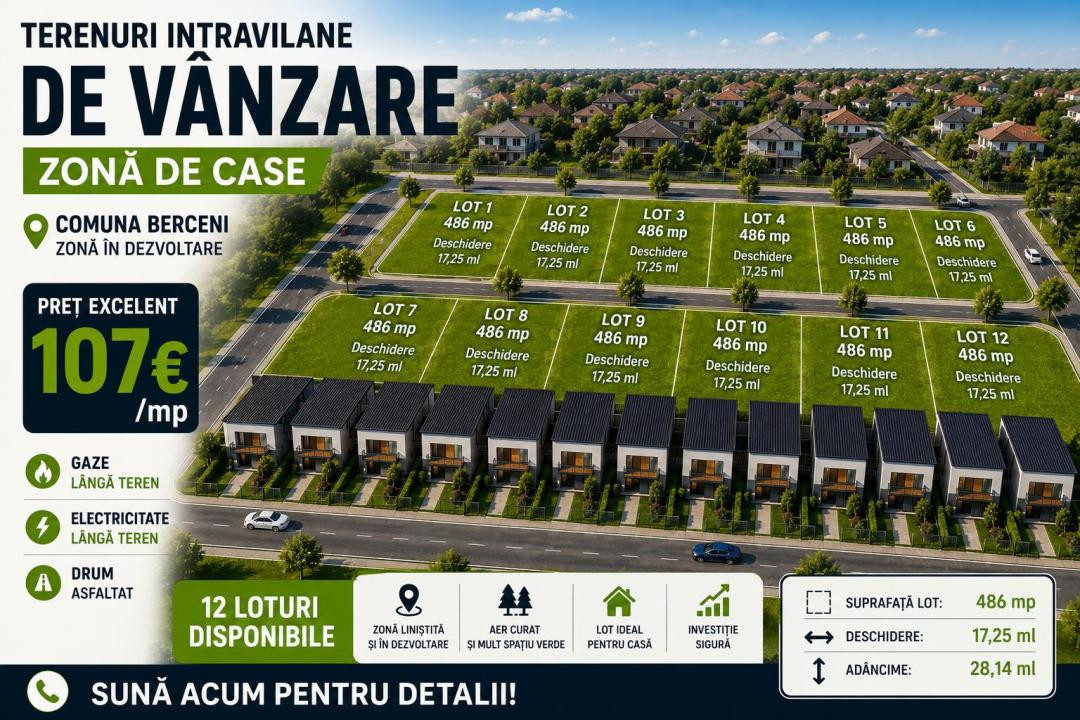 Teren  de vânzare – comuna Berceni, zonă de case